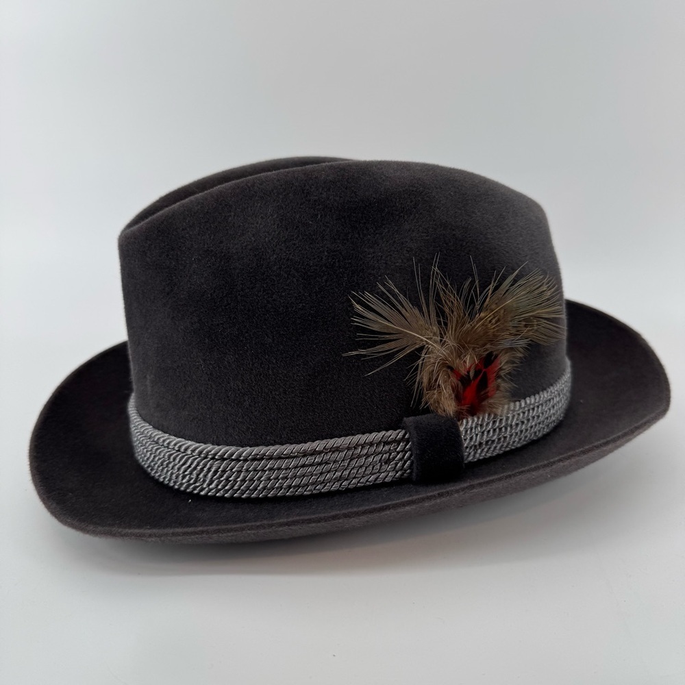 Dobbs Citadel Fur Felt Fedora Hat 6 7/8 Gray Feather – Vintage USA Classic
